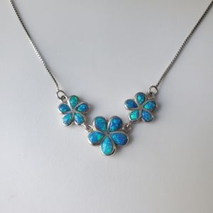 Blue Opal Plumeria Necklace